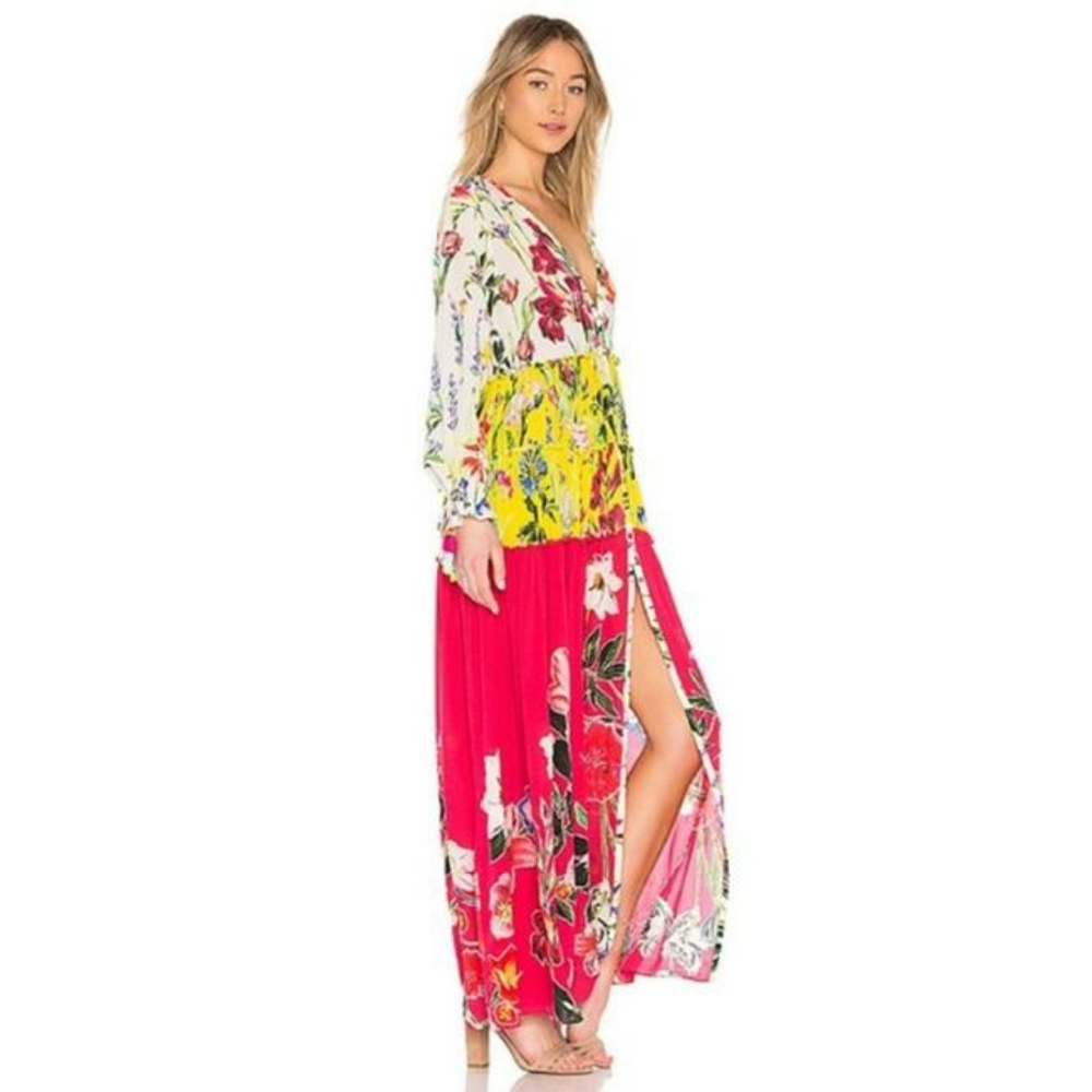 Rococo Sand Floral Maxi Dress - Red, Yellow, White